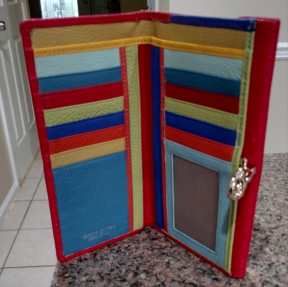 VERA PELLE Leather Checkbook Wallet Red  Multicolor Credit Card & Coin H… - Picture 6 of 10